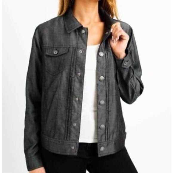 Tahari Black Womens Jean Jacket Gray Steel XL Extra Large Washable Unlined - Picture 9 of 9